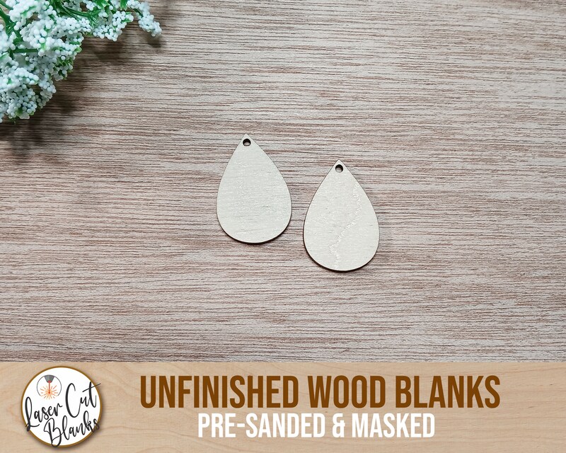 Teardrop Unfinished Wood Earring Blank, Teardrop Earring Blanks